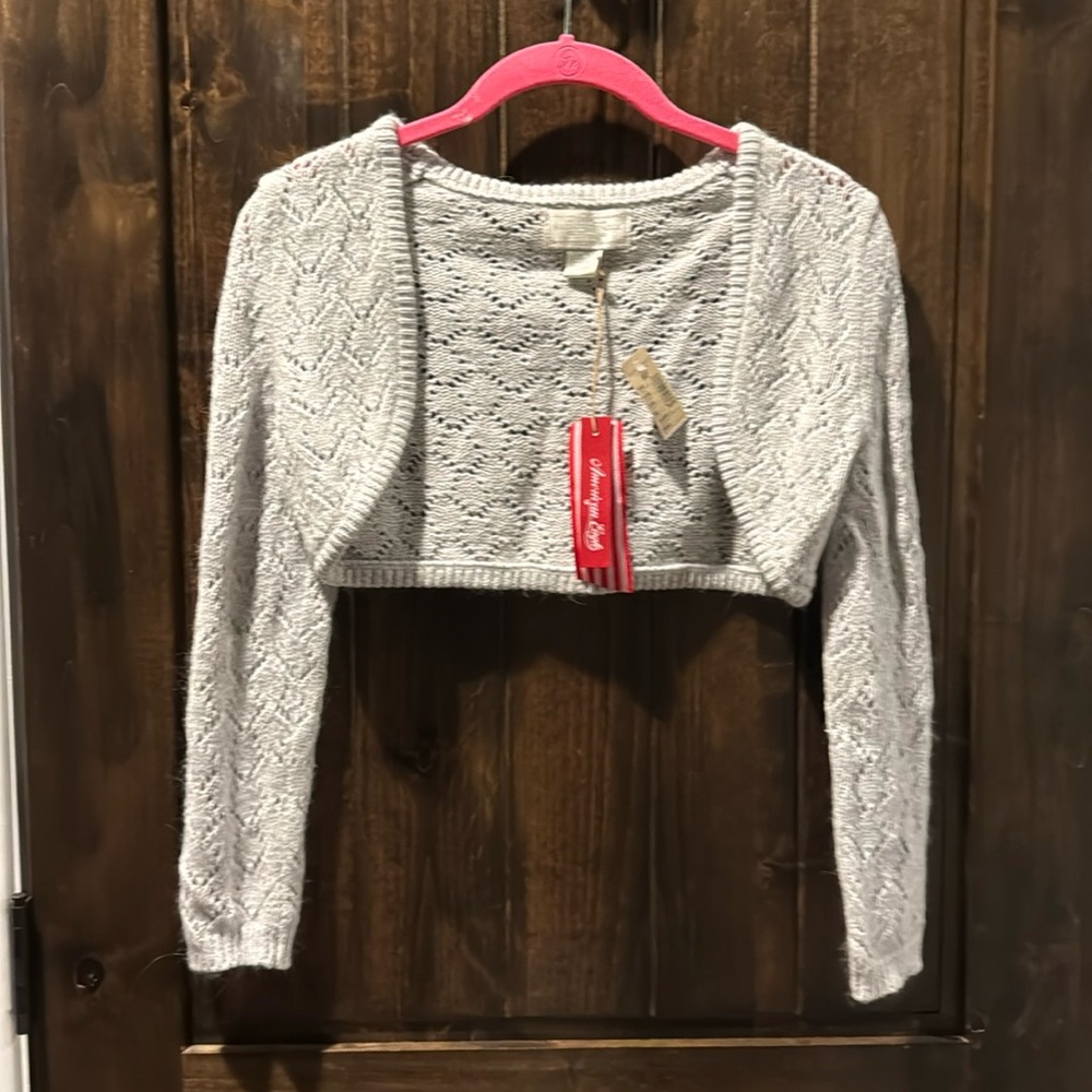 NWT American Eagle size small light heather gray crochet shrug cover up